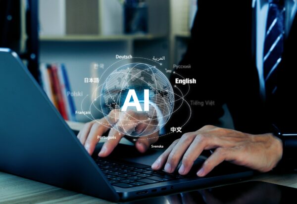 Ai,Translate,Language,Concept.businessman,Hand,With,Ai,Translator,With,Blue